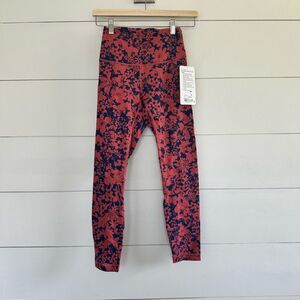Lululemon Women’s 4 Wunder Under Tight Navy Orange Floral New NWT